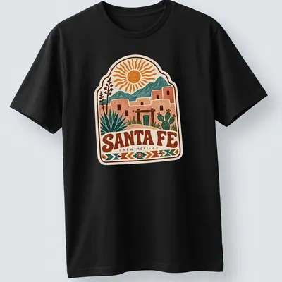 Vintage southwestern Santa Fe landscape t-shirt featuring rich colors