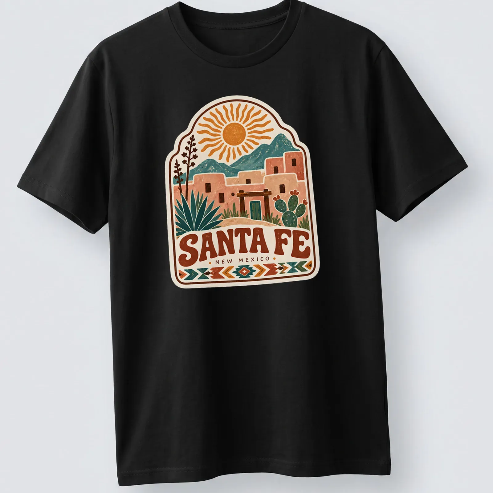 Vintage southwestern Santa Fe landscape t-shirt featuring rich colors — printed on a unisex t-shirt