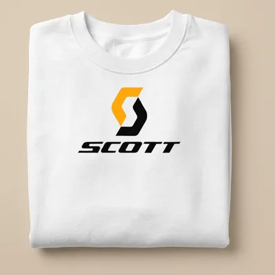 Modern Scott logo printed in orange and black on a — printed on a unisex sweatshirt