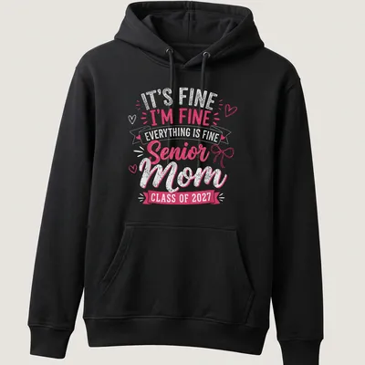 Playful typography senior mom t-shirt for Class of 2027 graduation — printed on a unisex hoodie