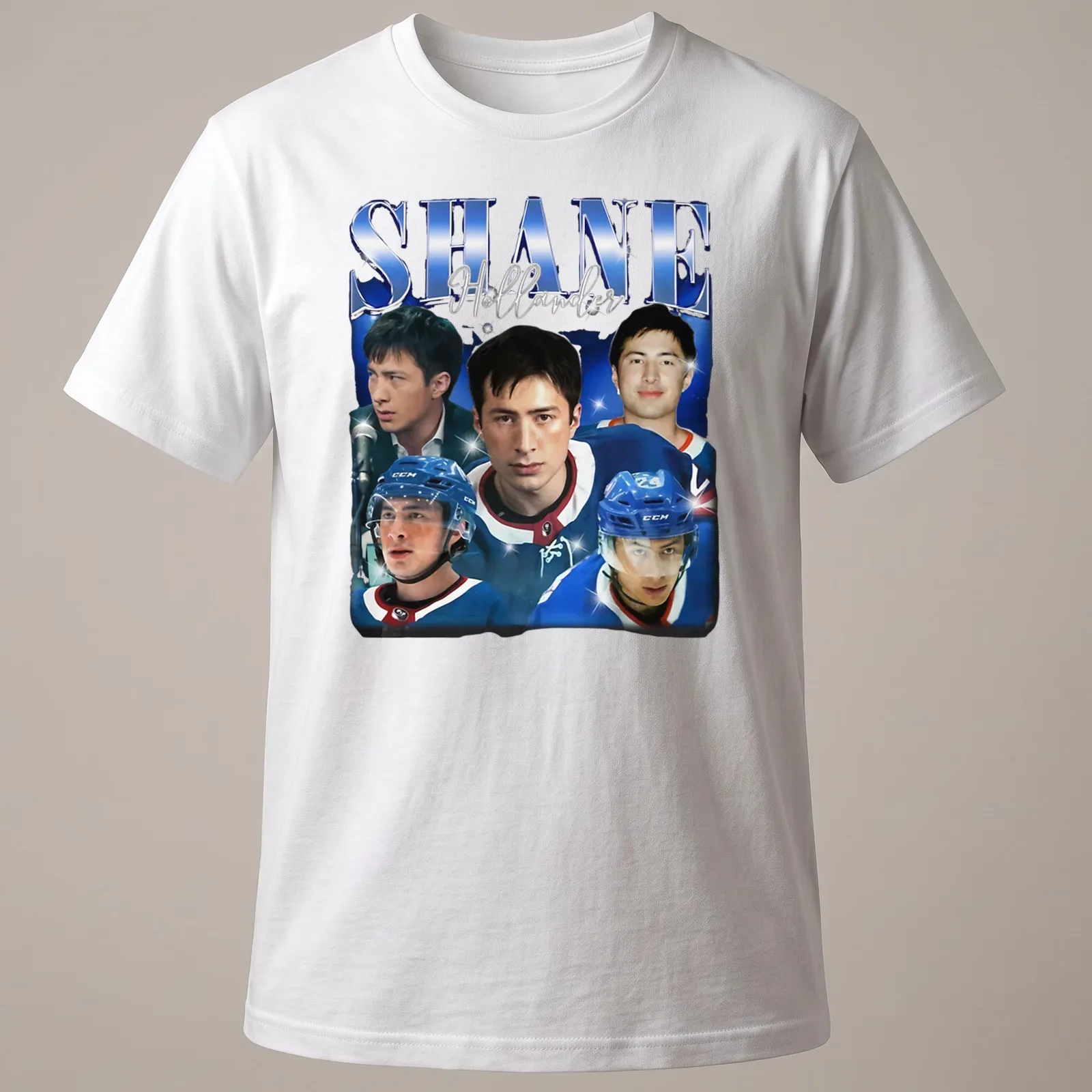 Vintage 90s T-shirt featuring Shane Hollander in nostalgic colors. — printed on a unisex t-shirt