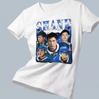 Vintage 90s T-shirt featuring Shane Hollander in nostalgic colors. — printed on a women's shirt