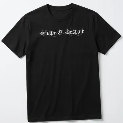 Modern abstract Shape of Despair t-shirt in black, white, and gray.