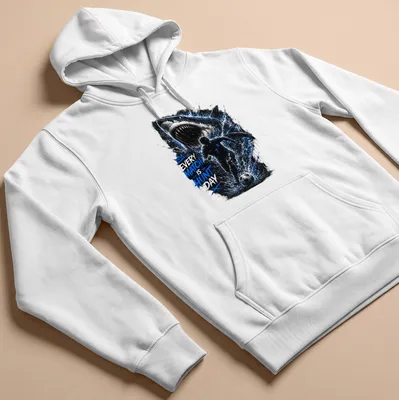 Illustration of a shark in soccer gear with the text 'Every Match Is Hunt Day' — printed on a unisex hoodie