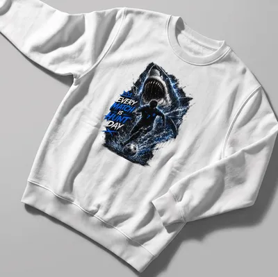 Illustration of a shark in soccer gear with the text 'Every Match Is Hunt Day' — printed on a unisex sweatshirt