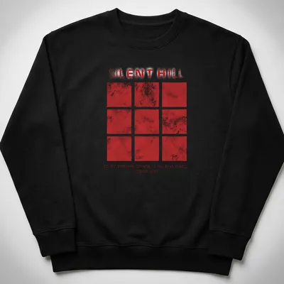 Grunge Silent Hill t-shirt featuring haunting text in red and white — printed on a unisex sweatshirt