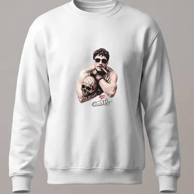 Vintage illustration of a tough guy with a skull and Quillan Salkilld text — printed on a unisex sweatshirt
