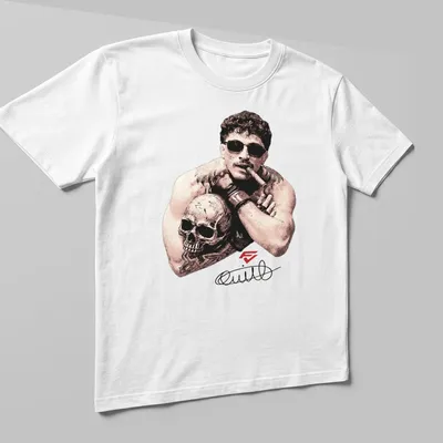 Vintage illustration of a tough guy with a skull and Quillan Salkilld text — printed on a unisex t-shirt (angled view)