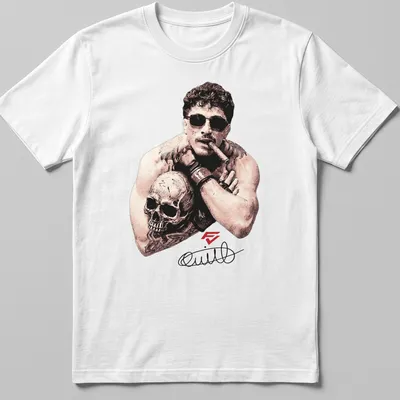 Vintage illustration of a tough guy with a skull and Quillan Salkilld text