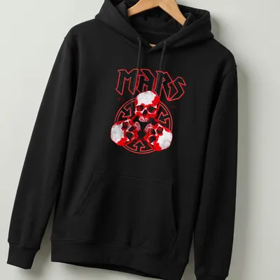 Bold graphic t-shirt featuring a skull and the word MARS in red, black, and white — printed on a unisex hoodie