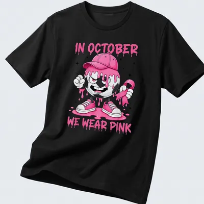Kawaii soccer ball character design with the text 'In October We Wear Pink'