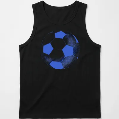 Vintage sketch of a soccer ball in royal blue and white — printed on a tank top