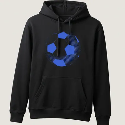 Vintage sketch of a soccer ball in royal blue and white — printed on a unisex hoodie
