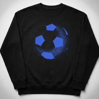 Vintage sketch of a soccer ball in royal blue and white — printed on a unisex sweatshirt