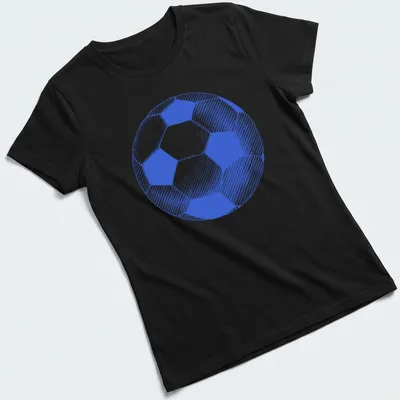 Vintage sketch of a soccer ball in royal blue and white — printed on a women's shirt