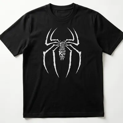 Minimalist Spider design with text about power and responsibility
