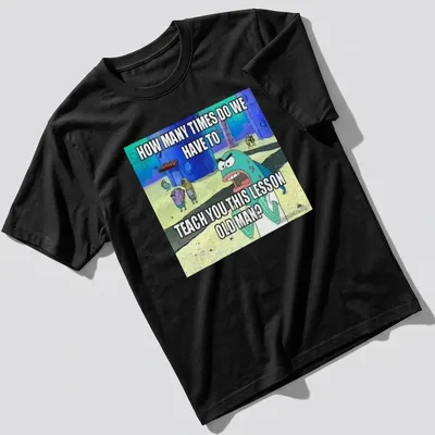 SpongeBob SquarePants shirt featuring text about teaching lessons in colorful cartoon style