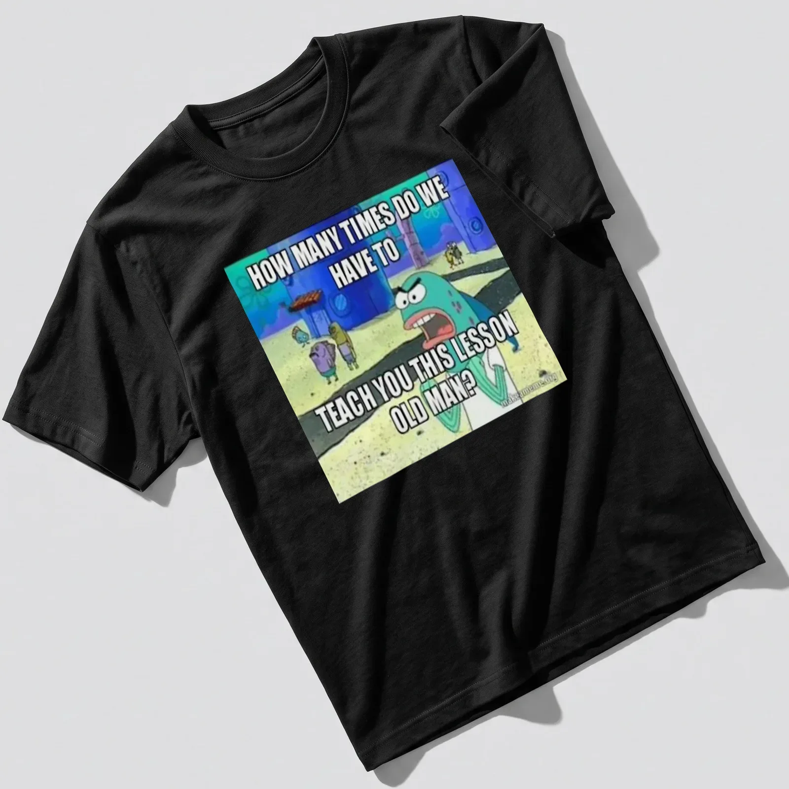 SpongeBob SquarePants shirt featuring text about teaching lessons in colorful cartoon style — printed on a unisex t-shirt