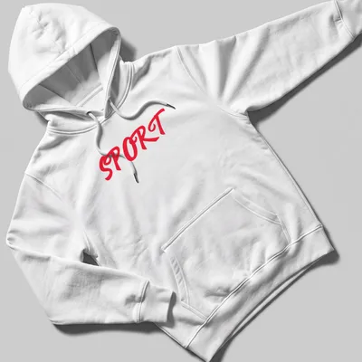 Bold red t-shirt with 'SPORT SPORT SPORT' in a dynamic script font — printed on a unisex hoodie
