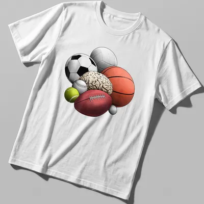 Illustration of sports balls and a brain in vibrant colors celebrating sports and intellect