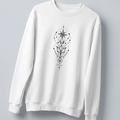 Elegant line-art T-shirt featuring Arwen's Evenstar with star and moon floral design — printed on a unisex sweatshirt
