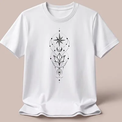 Elegant line-art T-shirt featuring Arwen's Evenstar with star and moon floral design