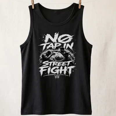 Black and white graphic of two boxers fighting with bold lettering — printed on a tank top