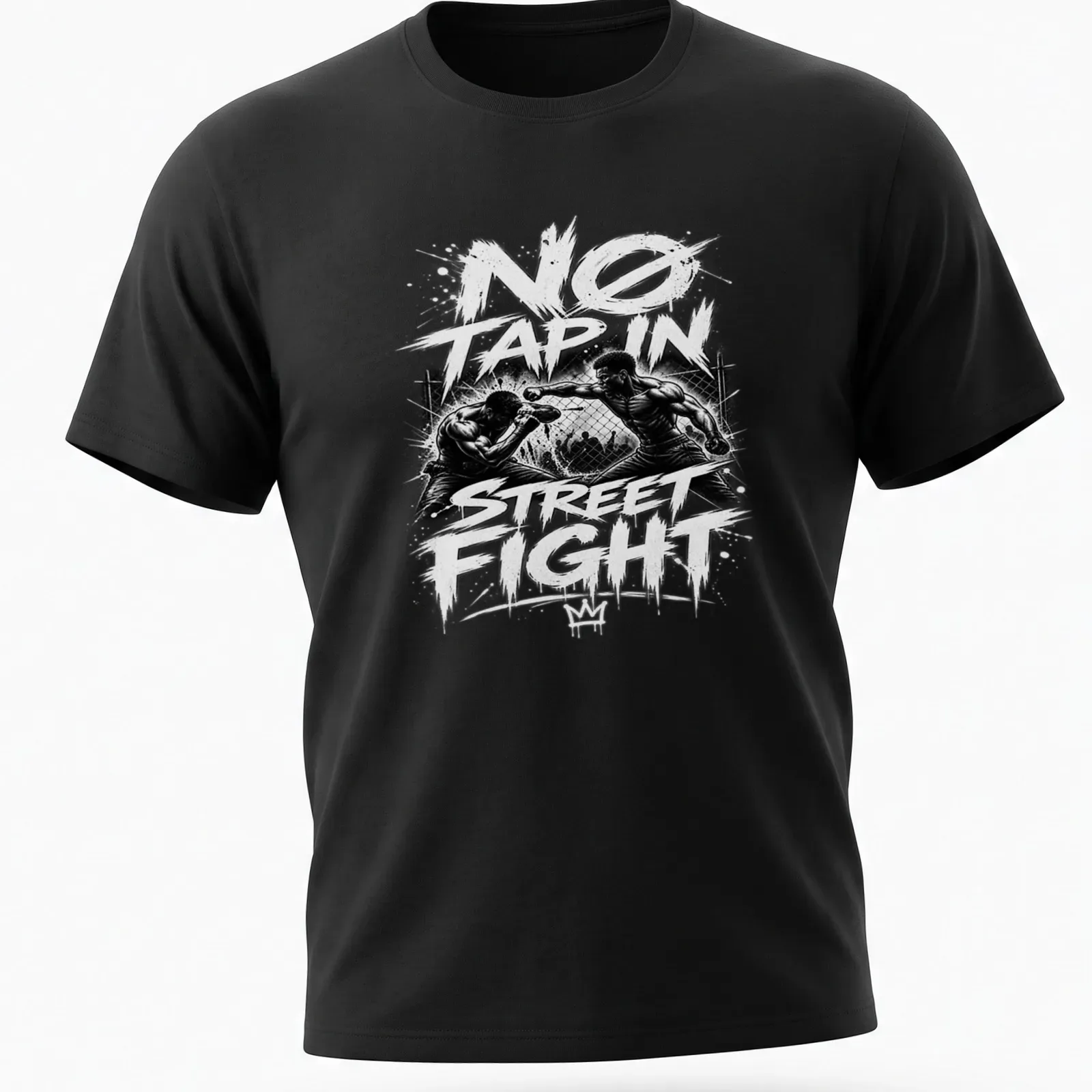 Black and white graphic of two boxers fighting with bold lettering — printed on a unisex t-shirt