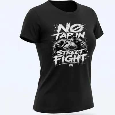 Black and white graphic of two boxers fighting with bold lettering — printed on a women's shirt