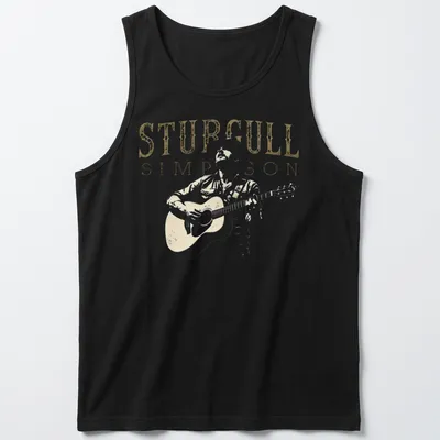 Vintage graphic of Sturgill Simpson playing guitar with distressed text — printed on a tank top