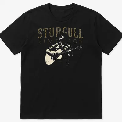 Vintage graphic of Sturgill Simpson playing guitar with distressed text