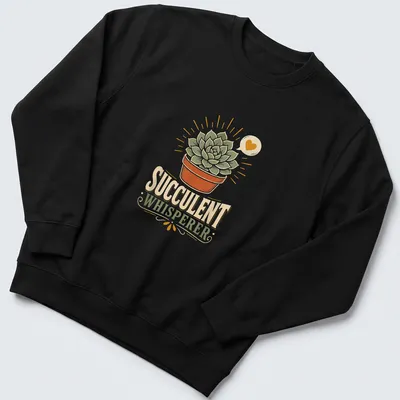 Vintage style t-shirt with succulent plant illustration and text 'Succulent Whisperer' — printed on a unisex sweatshirt