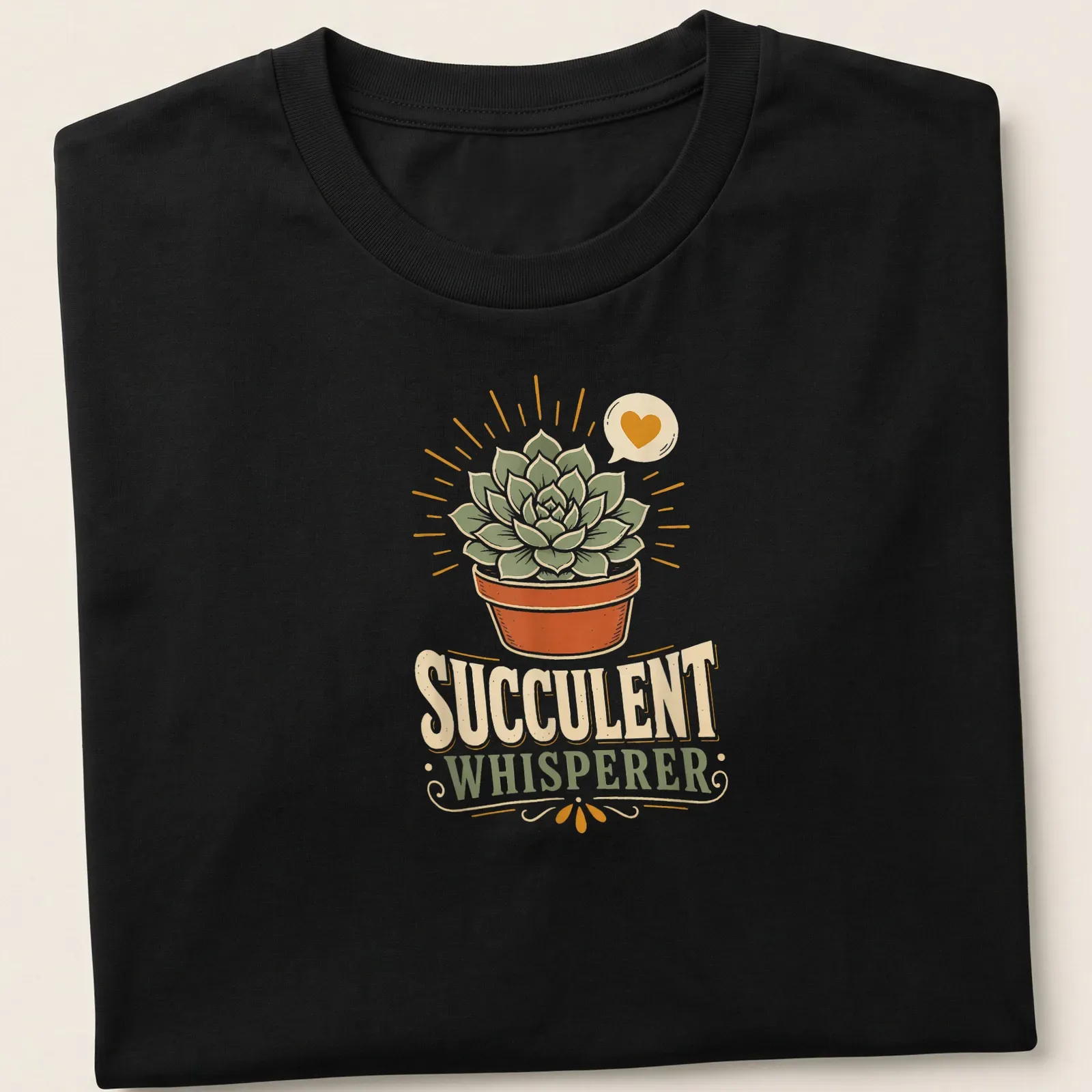 Vintage style t-shirt with succulent plant illustration and text 'Succulent Whisperer' — printed on a unisex t-shirt