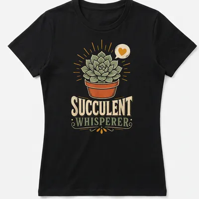 Vintage style t-shirt with succulent plant illustration and text 'Succulent Whisperer' — printed on a women's shirt