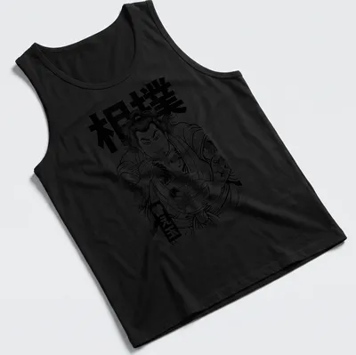 Sumo wrestler enjoying ramen noodles in Japanese tattoo art style — printed on a tank top