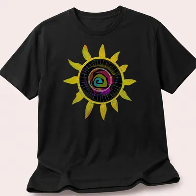 Abstract sunflower and colorful rose graphic with prismatic sun design