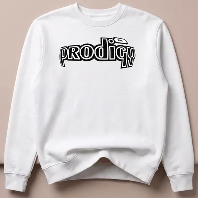 Bold black and white Prodigy logo t-shirt showcasing music legacy — printed on a unisex sweatshirt
