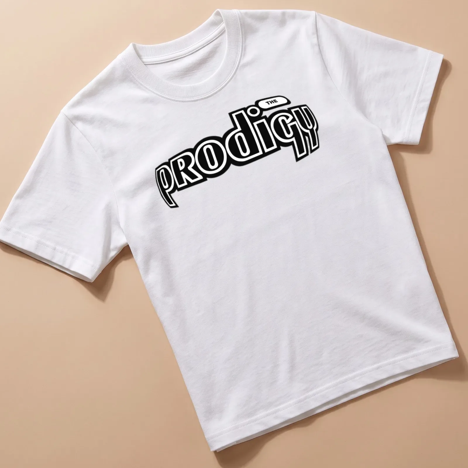 Bold black and white Prodigy logo t-shirt showcasing music legacy — printed on a unisex t-shirt