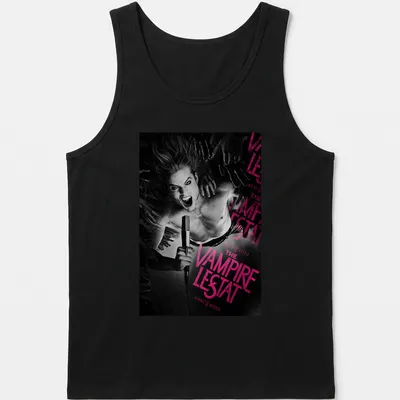 Dark gothic Vampire Lestat t-shirt with bold lettering and vampire imagery — printed on a tank top