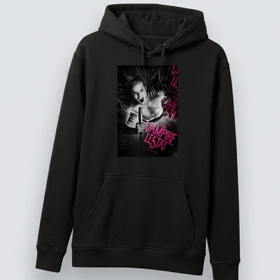 Dark gothic Vampire Lestat t-shirt with bold lettering and vampire imagery — printed on a unisex hoodie