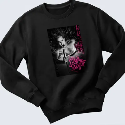 Dark gothic Vampire Lestat t-shirt with bold lettering and vampire imagery — printed on a unisex sweatshirt