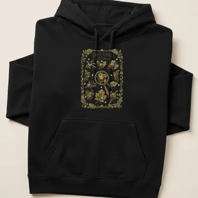 Botanical illustration of tree galls with printed text on nature guide — printed on a unisex hoodie