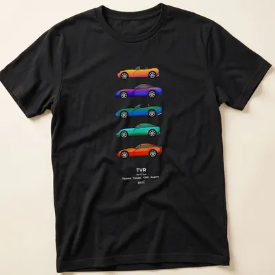 Vector illustration of colorful sports cars with the text 'T Cars' — printed on a unisex t-shirt