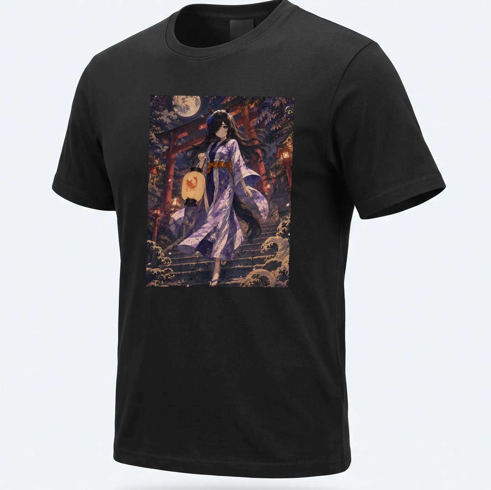 Anime-inspired Uma Musume character holding a lantern in a detailed illustration — printed on a unisex t-shirt