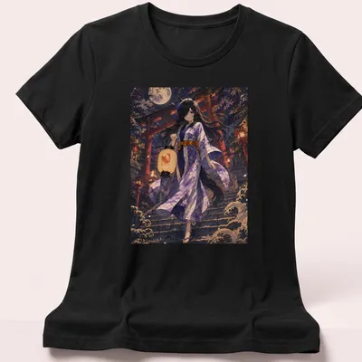 Anime-inspired Uma Musume character holding a lantern in a detailed illustration — printed on a women's shirt