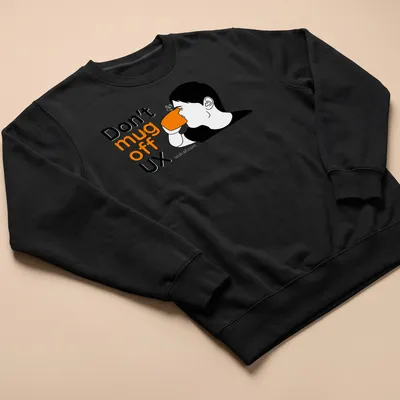 Minimalist line-art of a person drinking from a coffee mug with humorous text — printed on a unisex sweatshirt