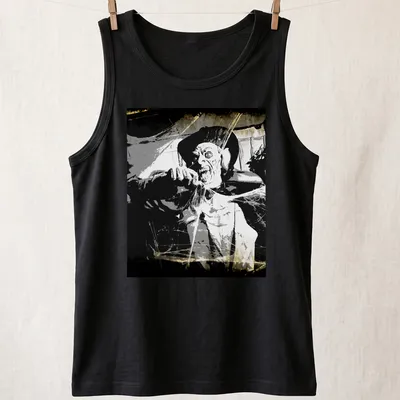 Vintage horror illustration of a Vampyre Prince in black, white, gray, and brown — printed on a tank top