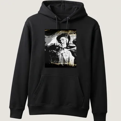 Vintage horror illustration of a Vampyre Prince in black, white, gray, and brown — printed on a unisex hoodie