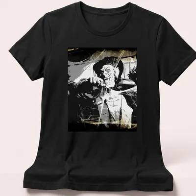 Vintage horror illustration of a Vampyre Prince in black, white, gray, and brown — printed on a women's shirt