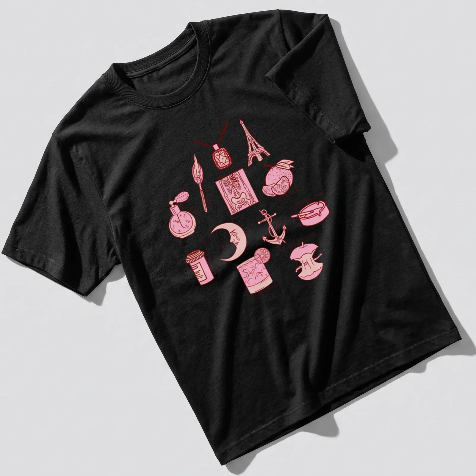Line-art design featuring various illustrations and the quote about love — printed on a unisex t-shirt